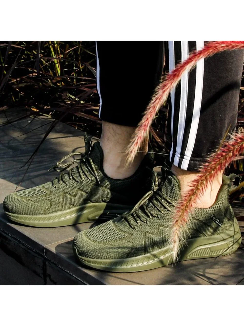 Men's Army Green Non Slip Athletic Sneaker Slip On Walking Casual Running Shoes